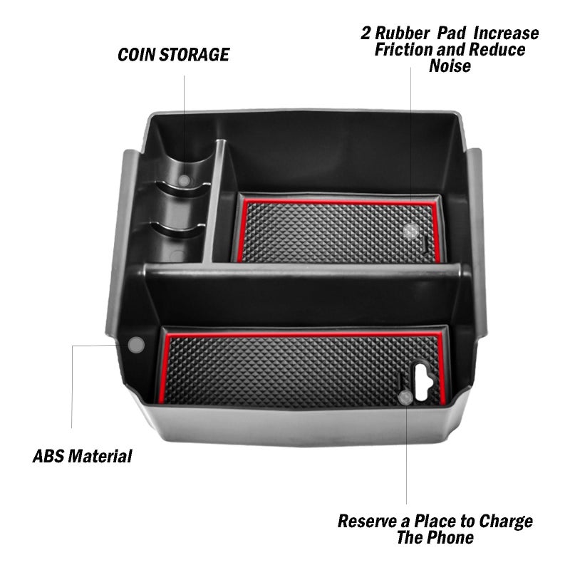 TACOBRO Center Console Organizer Tray for Jeep Wrangler JK and JKU 2011-2018 Accessories, Unlimited and 2 door, including Rubicon, Sport, Sahara Storage Box Insert Tray,NOT for 2018 JL/JLU, Red Trim - Image 4
